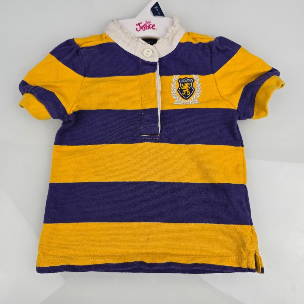 Tommy Hilfiger Baby Girls Purple Yellow Striped Rugby Polo Shirt 12 Months Lace